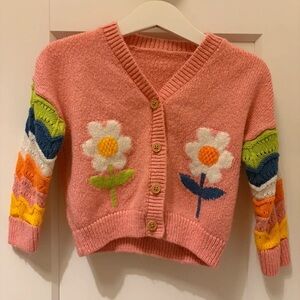 George Pink Kids Sweater with Floral and Rainbow Details